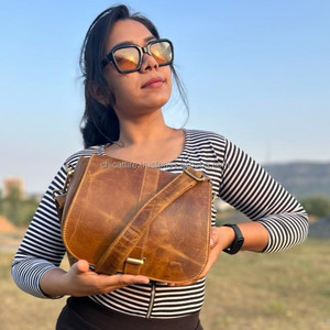 Bolso de mano de cuero auténtico de grano completo hecho a mano para mujer, bolso de hombro cruzado de uso de oficina de cuero Vintage auténtico - Product Image 2