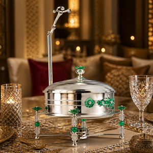 Plat de service de luxe en acier inoxydable avec motif floral vert en acrylique pour buffet, idéal pour les tables de restaurant d'hôtel - Product Image 6