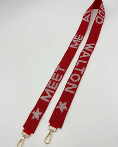 Sangle en toile rouge avec texte MEET ME AT WALTON et motif étoile, accessoire de mode réglable pour bandoulière - Product Image 1