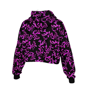 เสื้อฮู้ดครอปผู้หญิงไซส์ใหญ่ลายดอกไม้ ขายส่ง OEM สำหรับฤดูใบไม้ร่วง/ฤดูหนาว ระบายอากาศได้ดี แห้งเร็ว ผลิตจากผ้าฝ้ายผสมโพลีเอสเตอร์ แบบสั้น - Product Image 4