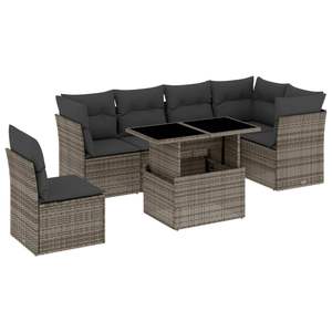 7 Piece Grey Poly Rattan Garden <b>Sofa</b> <b>Set</b> Adjustable Armrests Outdoor Furniture Contemporary Design - Product Image 2