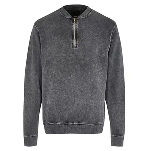 Sweat-shirt à demi-zip pour homme, couleur unie, coton lavé, vêtement décontracté, manches longues, coupe classique, style automne, avec poches latérales - Product Image 6