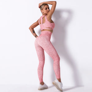 Conjunto Deportivo de Leggings y Bra con Diseño Estampado de Cintura Alta para Mujer, Ropa Deportiva sin Costuras para Gimnasio, Running y Yoga - Product Image 3