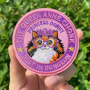 Custom Round Embroidered Patch Cartoon Cat <b>Iron</b> On Sew On Patch Pink Border for Clothing Bags Hats - Product Image 3