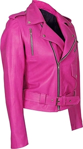 Chaqueta de Cuero Rosa Genuino Personalizada para Mujer, Chaqueta de Motociclista Moderna y Elegante - Product Image 2