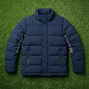 <b>Men</b> Padded Winter <b>Jacket</b> High Collar Quilted Color Block Outdoor Warm Zip Up Coat <b>Reflective</b> Sleeve Panel OEM ODM - Product Image 5
