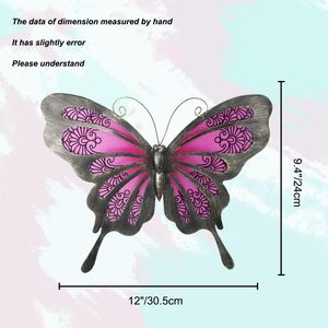 Decoración de Pared de Mariposa de Metal de 12 Pulgadas, Adornos Colgantes de Vidrio para Jardín, Patio, Valla, Arte Metálico Moderno para Exteriores - Product Image 4