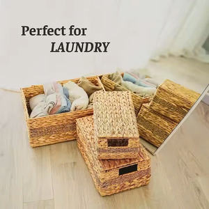 Set of 3 <b>stackable</b> water hyacinth <b>storage</b> trays, organizer trays - Product Image 3