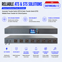 Commutateur de transfert statique (STS) ATS à double alimentation, 5 ms, NEMA 5-15R, 8 prises, réinitialisation en un clic, centre de communication satellite SNMP