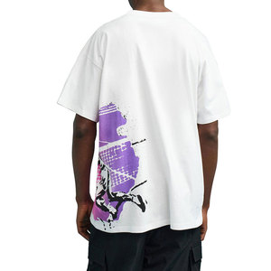 T-shirt blanc à manches courtes pour homme, col rond, style décontracté avec motif imprimé, respirant, coupe régulière, jersey en coton - Product Image 3