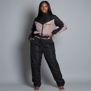 Nouvel article : Ensemble de survêtement sportif deux pièces pour femme, coupe ample à manches longues, col montant zippé, color block, toutes saisons - Product Image 1