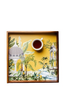 Plateau décoratif rectangulaire pour petit-déjeuner Plateau de service en bois pur émaillé imprimé Modèle en résine pour hôtel et restaurant - Product Image 2