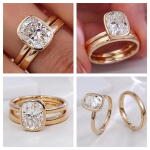 Premium gold silver ladies <b>ring</b> yellow white rose finish moissanite cvd colour stone <b>cz</b> vvs2 d cushion 3.88 cts vs1 elegance - Product Image 4