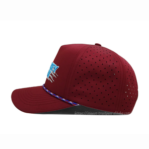 Custom Logo Embroidery 5 Panel <b>Waterproof</b> Golf Cap Laser Cut Perforated Polyester Rope <b>Hat</b> for Outdoor Sports Wear Wholesale - Product Image 3
