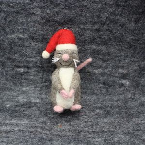 Ornement de Noël en forme de souris, jouet en peluche en laine avec chapeau de Père Noël, 5,5 cm, doux, pour la décoration de l'arbre, cadeau unisexe - Product Image 5