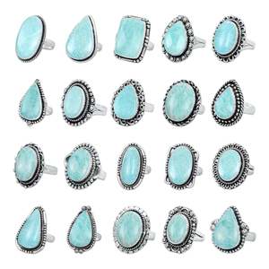 Anillo de Amazonita con Baño de Plata de Ley 925, Engaste de Bisel, Gema Multiforma, para Aniversario, Fiesta, Estilo Bohemio, Moderno, para Mujer - Product Image 1