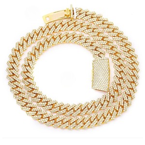 12MM 22" Fully Iced Miami Cuban Link <b>Chain</b> Gold Plated VVS D Moissanite Hiphop Style 925 Sterling <b>Silver</b> Men's Necklace - Product Image 1