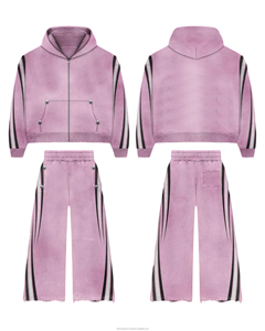 Survêtement Streetwear brodé personnalisé deux pièces en détresse pour femmes de grande taille coupe surdimensionnée respirant techniques lavées - Product Image 1