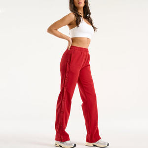 Pantalones Deportivos de Algodón Rojo para Mujer, Cintura Elástica, Bolsillos Laterales, Corte Holgado, Largos, Casuales, para Otoño - Product Image 2