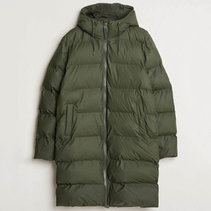 Veste matelassée longue à capuche pour homme, vert olive camouflage, épaisse, zippée, décontractée, pour l'hiver, avec col montant et logo frontal - Product Image 6