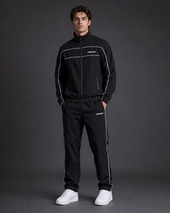 Ensemble de survêtement décontracté pour homme F2WIN, fermeture éclair intégrale, style sportif, jogging, noir, nylon/coton, pour l'été, poches latérales solides, coupe classique - Product Image 6