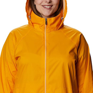 Chaqueta Impermeable con Capucha para Mujer, Color Naranja, Manga Larga, Exterior de Poliéster, Largo Regular, Estilo Utilitario Otoñal con Cierre de Cremallera - Product Image 4