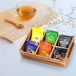 Plateau de rangement en bois pour thé, organiseur en bambou avec compartiments, présentoir de comptoir pour sachets de thé dans la cuisine ou le café - Product Image 1