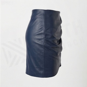 Women High Waist Faux Leather Mini Skirt <b>Asymmetrical</b> Ruched Shiny Solid Color Sexy Style All Seasons - Product Image 4