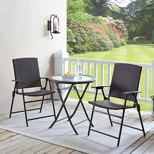 Set of Two Outdoor Patio Dining Folding Rattan Wicker <b>Chairs</b> with Armrest Foldable PVC Material for <b>Comfort</b> and Durability - Product Image 3