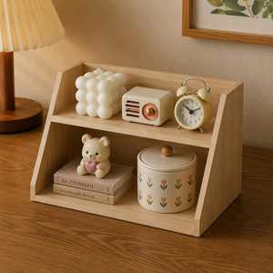 Wooden Double Tier <b>Storage</b> <b>Rack</b> With Drawer And Rattan Panels For <b>Kitchen</b> Countertop Organization Minimalist Style <b>storage</b> - Product Image 3