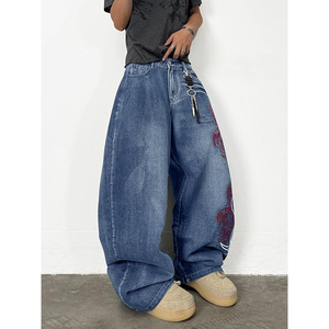 Jean en denim noir vintage pour homme, coupe large, ample, décontracté, style urbain streetwear - Product Image 4