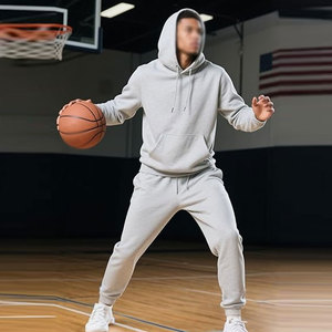 Ensemble de jogging en molleton gris chiné personnalisé pour homme, avec sweat à capuche et pantalon de jogging |   Survêtement streetwear oversize 100% coton, vierge, vente en gros - Product Image 2