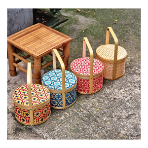 Cesta cuadrada de bambú hecha con fibra de bambú tejida, con asa para presentación de pasteles, almacenamiento de frutas y decoración, hecha en Vietnam. - Product Image 5