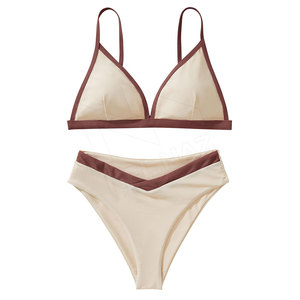 Womens High Waisted <b>Bikini</b> <b>Set</b> Two Piece <b>Triangle</b> Swimsuit Contrast Trim Bathing Suit Custom Logo Swimwear - Product Image 1
