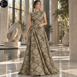 Tissus pour robes à motif de treillis perlé avec motifs floraux métalliques et arches festonnées |   Textiles décoratifs pour robes de mariée et tenues de soirée - Product Image 3