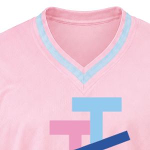 เสื้อเจอร์ซีย์กีฬาคอวีปักลาย JJ สีชมพูอ่อน แขนสั้น ลายทางสีน้ำเงิน เสื้อทีมกีฬาน้ำหนักเบา ชุดยูนิฟอร์มกีฬา - Product Image 4