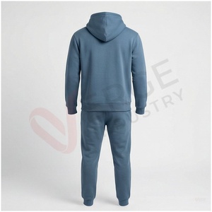 Ensemble de survêtement bleu à capuche pour homme, manches longues, couleur unie, coupe décontractée, respirant, 100 % coton, poids moyen, idéal pour l'automne - Product Image 2