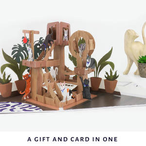 Carte de vœux 3D pop-up Arbre à chat avec scène complexe de chats grimpant pour les amoureux des chats et les défenseurs de la protection animale, carte cadeau d'anniversaire - Product Image 4