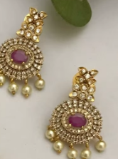 Elegante Juego de Collar y Aretes Clásicos de Moissanita con Aspecto de Polki, Chapados en Oro de Primera Calidad, para Bodas, Compromisos y Fiestas, para Mujer - Product Image 2
