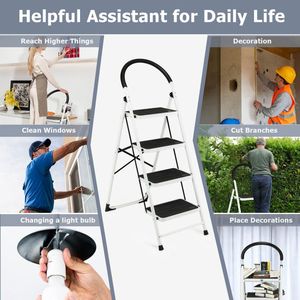 4-Step <b>Folding</b> <b>Ladder</b> with Anti-Slip Pedal <b>Platform</b> 330Lbs Capacity Durable and Stable Product - Product Image 3