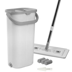 Set Secchio con Strizzatore per Mop, Utilizzo a Secco/Umido, 3 Panni in Microfibra Lavabili, Mop Piatto con Funzione Stabilizzatrice per Pulizia Pavimenti - Product Image 1