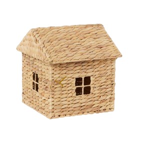 Cesta de Almacenamiento de Jacinto de Agua con Tapa, Diseño de Casa, Organizador de Juguetes Tejido con Forma de Cabaña para Habitación Infantil - Product Image 1