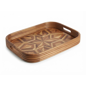 Plateau de service en bois unique, plateau de luxe en bois avec poignées, style Art Déco, pour table basse, ottoman, hôtel, maison, décoration. - Product Image 1