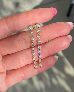 Pendientes Largos de Oro Sólido 14K 18K con Diamantes Cultivados en Laboratorio, Diseño de Lágrima, para Novia, Regalo de Aniversario, Venta al por Mayor - Product Image 1