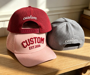 Casquette Trucker 6 Panneaux Personnalisée avec Trous Découpés au Laser, Réglable, Respirante, Broderie Décorative, Unisexe, Décontractée, Printemps-Été - Product Image 1