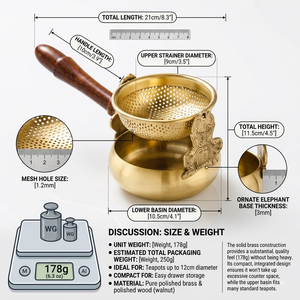 Premium Brass <b>Tea</b> Strainer with Wooden Handle & Bowl | Indian Chai Filter <b>Tea</b> <b>Infuser</b> Spice Strainer for Kitchen Cafe & Home Use - Product Image 5