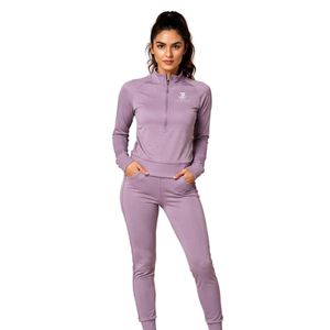 Conjunto Deportivo de Dos Piezas para Mujer, Top Deportivo de Manga Larga con Cierre de Cremallera y Pantalones Jogger Color Lavanda - Product Image 1