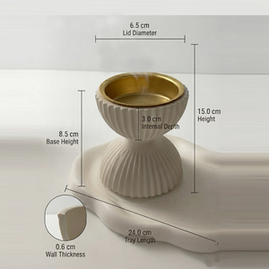 Brûle-encens élégant en bois blanc cannelé, doté d'un design à double niveau et d'un bol intérieur doré brillant, pour une décoration intérieure moderne. - Product Image 5