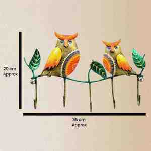 Lightweight Indian Metal Owl Wall <b>Hanger</b> with 5 Hooks Artistic Twin Owl Design for Home Decor & Gifting Eco-Friendly Branch - Product Image 2