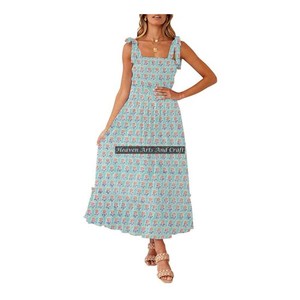 Robe chic en coton pour femme, style décontracté, imprimé floral, bretelles spaghetti, pour l'été et l'automne, magnifique motif imprimé à la main - Product Image 5
